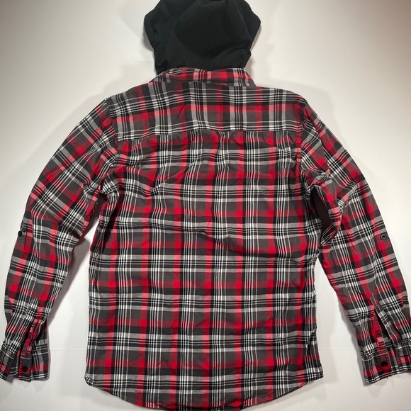 Chor long Sleeve Hooded Red & Black Plaid 100% Cotton Button Down - Size Small - Picture 2 of 5